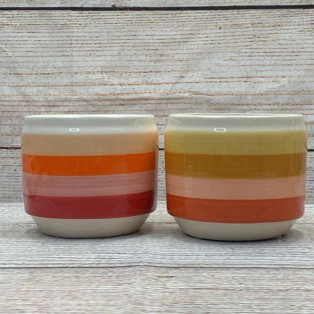 Set of 2 Ceramic Planters Striped Sunset Colors 4 Inch‎ Mini Rose